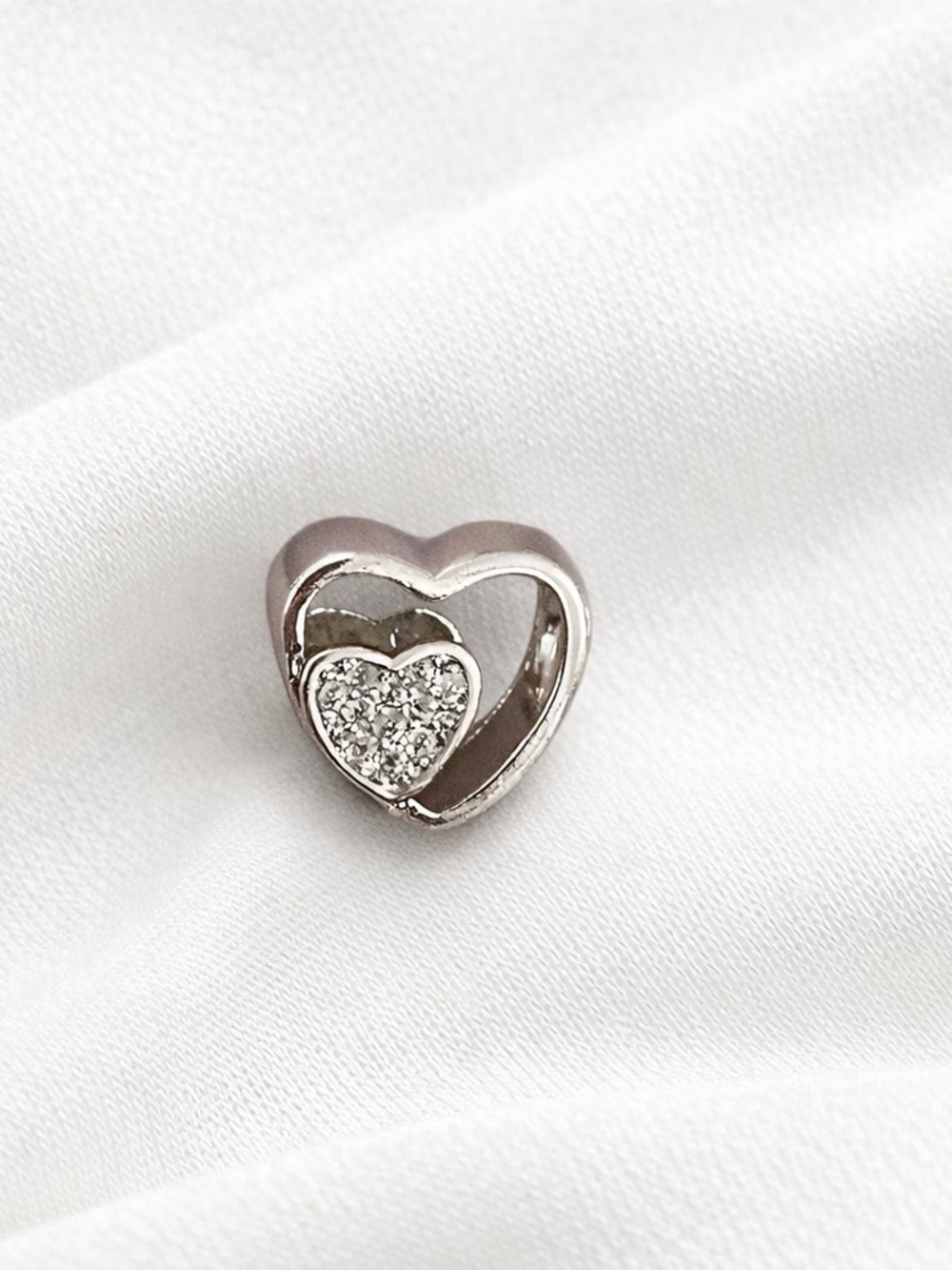 Hearts love charm with cubic zirconia stones - CLEARANCE!